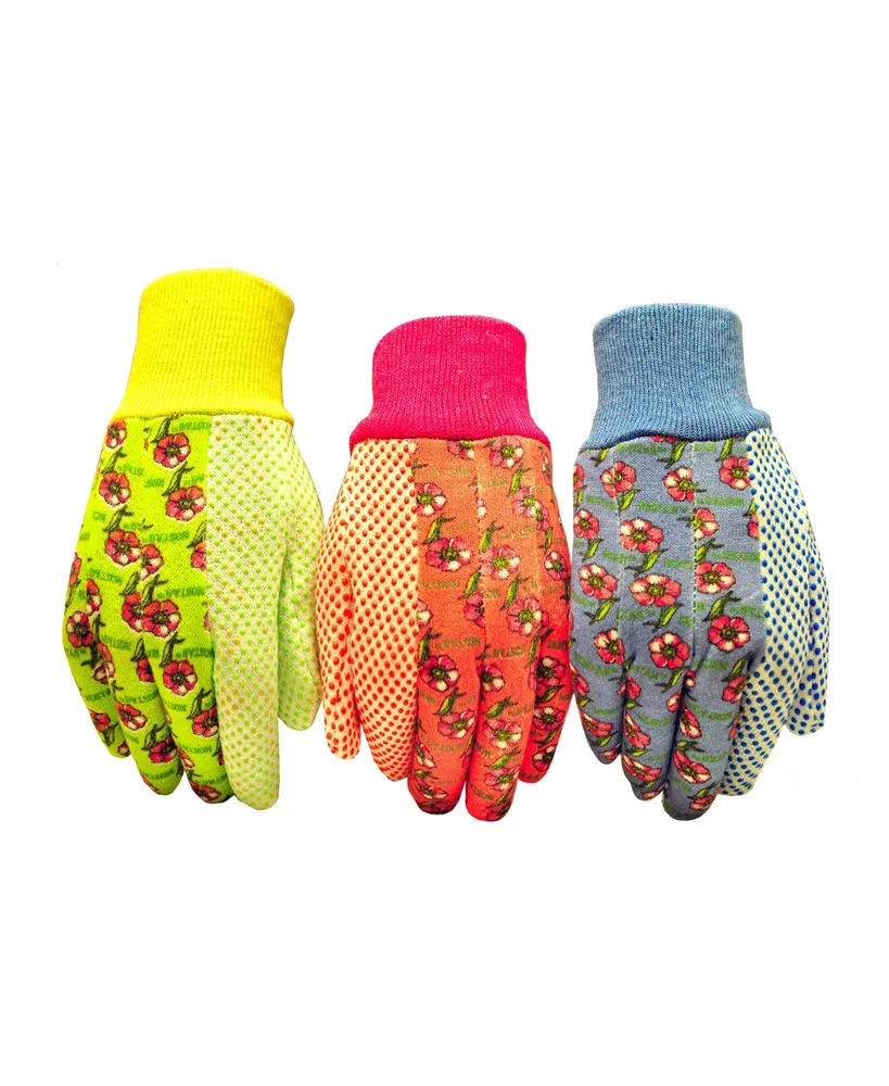 G & F Products Women Soft Jersey Garden Gloves, 3 Pairs - Assorted Pre