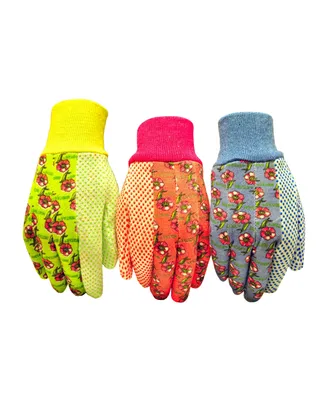 Women Soft Jersey Garden Gloves, 3 Pairs - Assorted Pre