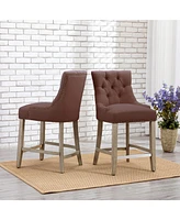 24" Linen Tufted Buttons Upholstered Wingback Counter Stool (Set of