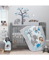 Bedtime Originals Jungle Fun White/Gray/Blue Elephant & Lion Baby Fitted Crib Sheet