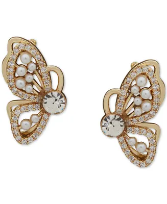 lonna & lilly Gold-Tone Pave & Imitation Pearl Filigree Butterfly Stud Earrings
