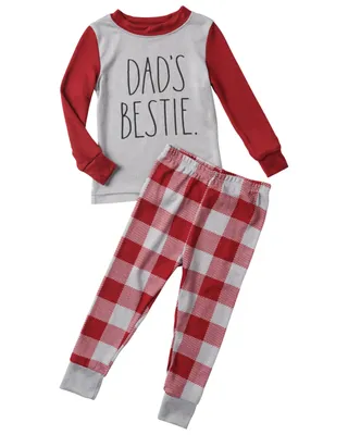 Rae Dunn Little Boys Dads Bestie Hacci Long Sleeve Top and Plaid Jogger 2 Piece Pajama Set