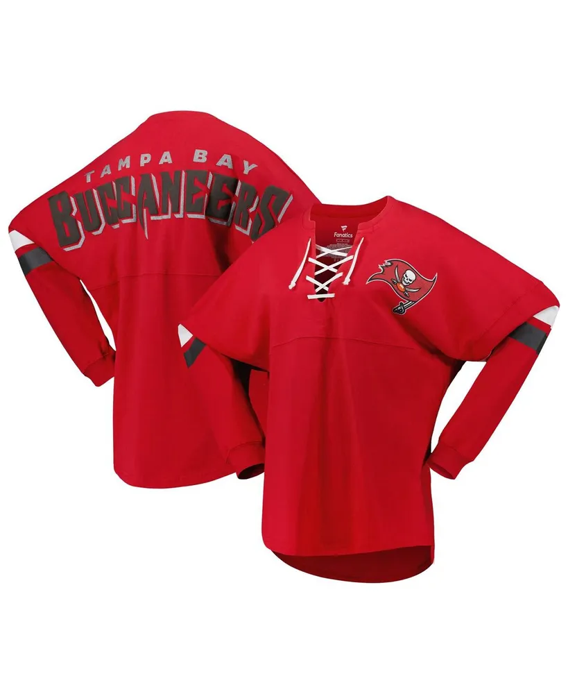 Women's Fanatics Red Tampa Bay Buccaneers Spirit Jersey Lace-Up V-Neck Long Sleeve T-shirt