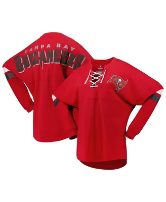 Women's Fanatics Red Tampa Bay Buccaneers Spirit Jersey Lace-Up V-Neck Long Sleeve T-shirt