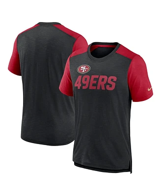 Men's Nike Heathered Black, Scarlet San Francisco 49ers Color Block Team Name T-shirt