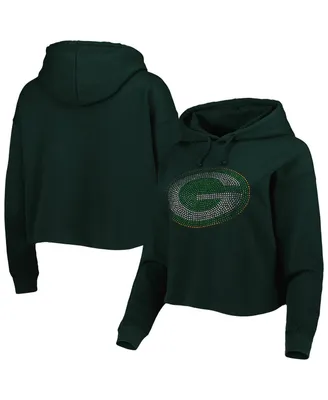 Women's Cuce Green Bay Packers Crystal Logo Cropped Pullover Hoodie