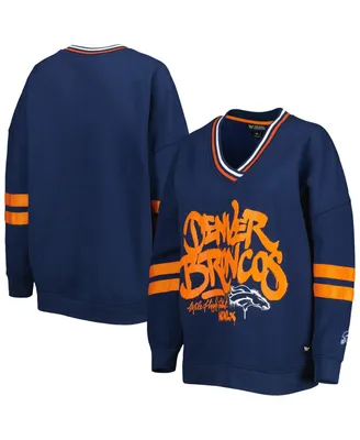 Women's The Wild Collective Navy Denver Broncos Vintage-like Pullover V-Neck Sweatshirt