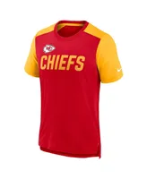 Men's Nike Heathered Red, Gold Kansas City Chiefs Color Block Team Name T-shirt