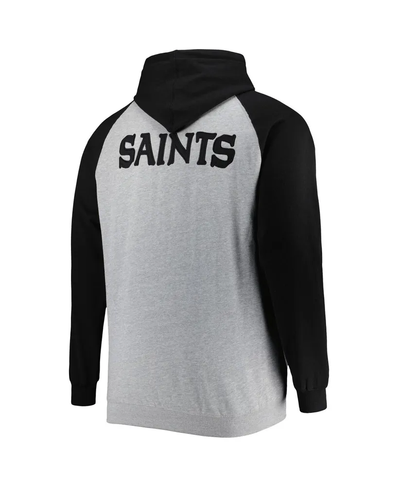 Men's Heather Gray New Orleans Saints Big and Tall Fleece Raglan Full-Zip Hoodie Jacket