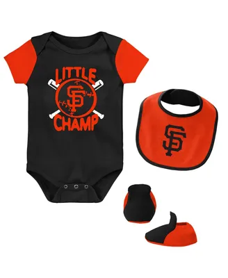 Newborn and Infant Boys Girls Black, Orange San Francisco Giants Little Champ Three-Pack Bodysuit Bib Booties Set
