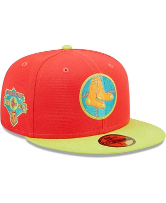 Men's New Era Red, Neon Green Boston Red Sox Lava Highlighter Combo 59Fifty Fitted Hat