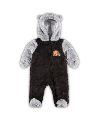 Newborn and Infant Boys and Girls Brown, Gray Cleveland Browns Game Nap Teddy Fleece Bunting Full-Zip Sleeper