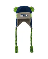 Little Boys and Girls College Navy Seattle Seahawks Wordmark Ears Trooper Knit Hat