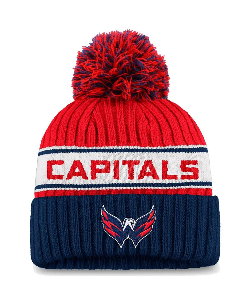 Women's Fanatics Navy, Red Washington Capitals Authentic Pro Locker Room Cuffed Knit Hat with Pom