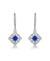 Genevive Sterling Silver White Gold Plated Radiant and Round Cubic Zirconia Adorn Leverback Earrings