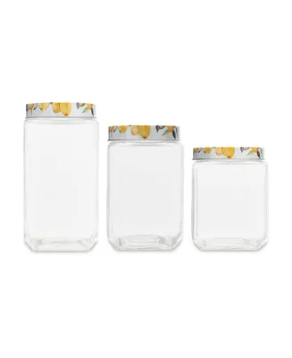 American Atelier Meyer Lemons Square Glass Jars Set, 3 Piece