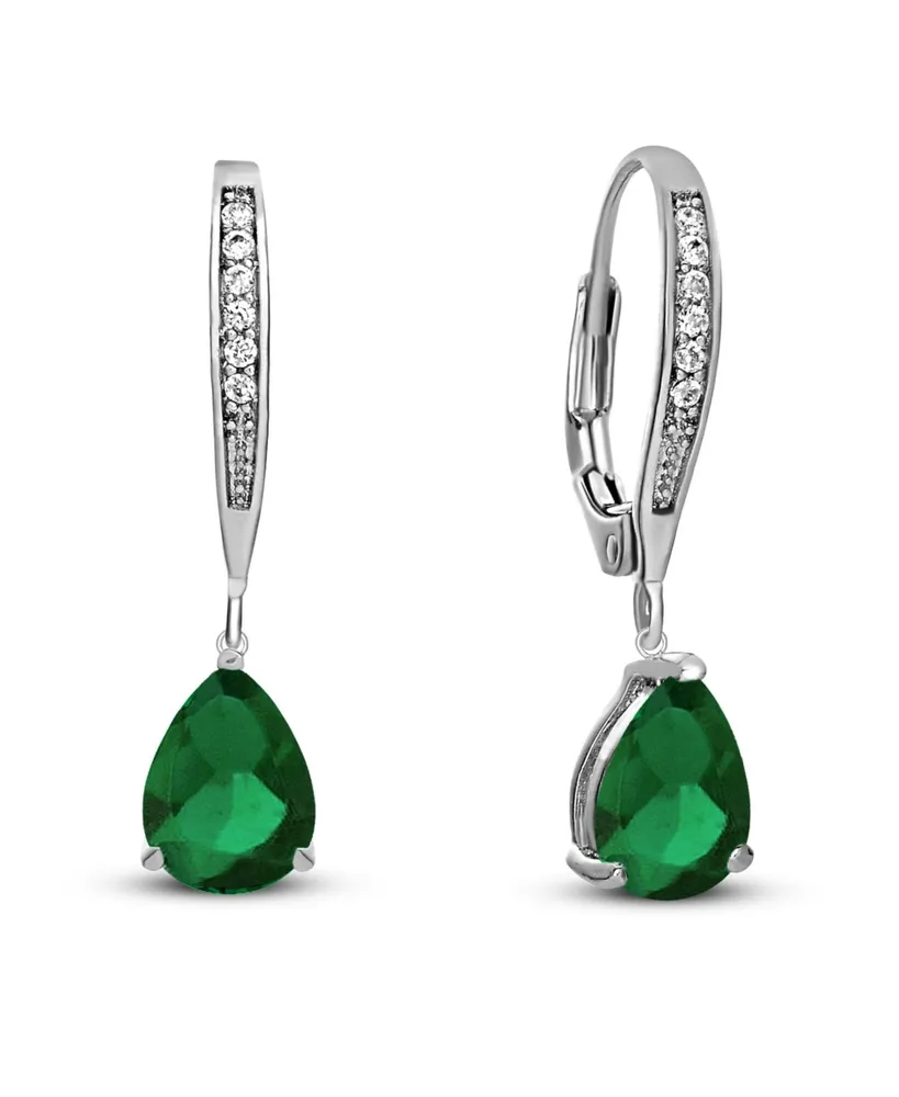 Genevive Elegant Sterling Silver Dangling Pear-Shaped Cubic Zirconia Earrings