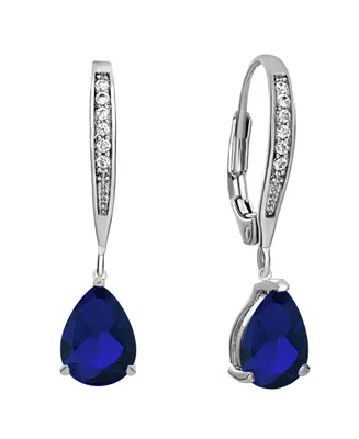 Genevive Elegant Sterling Silver Dangling Pear-Shaped Cubic Zirconia Earrings