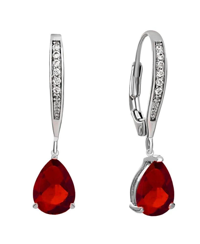 Genevive Elegant Sterling Silver Dangling Pear-Shaped Cubic Zirconia Earrings