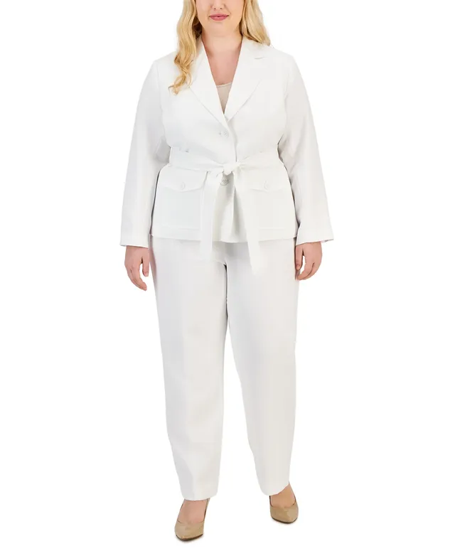 Women's Belted Safari Jacket Pantsuit, Regular & Petite Sizes