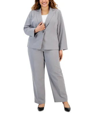 Le Suit Plus Size Herringbone Single Button Blazer & Straight-Leg, Mid-Rise Pantsuit