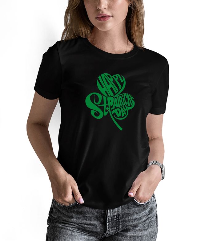 La Pop Art Women's St. Patrick's Day Shamrock Word Crew Neck T-shirt