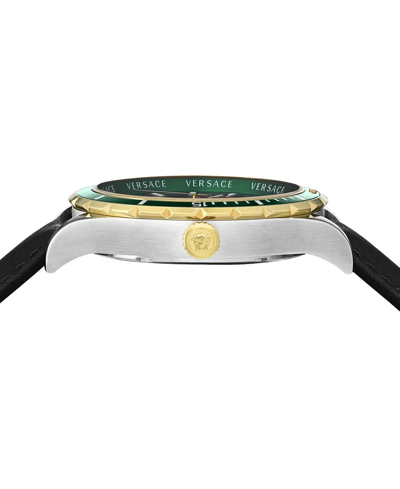 Versace Men's Swiss Hellenyium Black Leather Strap Watch 42mm