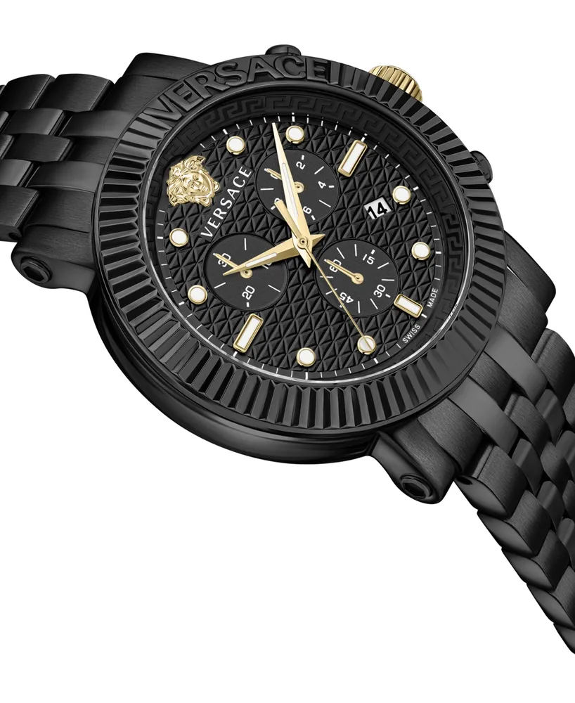 Versace Men's Swiss Chronograph V-Chrono Black Ion Plated Bracelet Watch 45mm