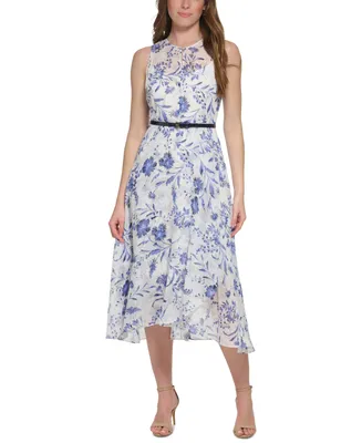 Tommy Hilfiger Women's Floral-Print Belted Midi Dress