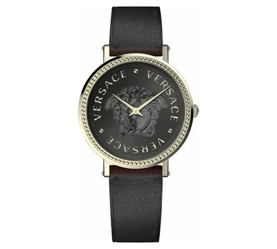 Versace Women's Swiss V-Dollar Black Leather Strap Watch 37mm