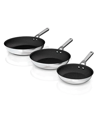 Ninja Stainless Steel 3 Piece Foodi NeverStick Stainless Bundle Fry Pan Set