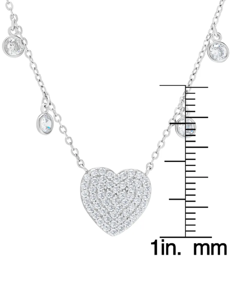 Macy's Silver Plated Brass Cubic Zirconia Pave Heart Necklace