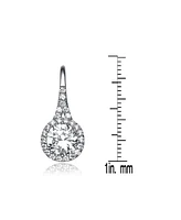 Genevive Sterling Silver Clear Round Cubic Zirconia Partially Paved and Haloed Solitaire Drop Earrings