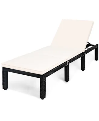 Costway Patio Lounge Chaise Couch Cushioned Rattan Height Adjustable Garden