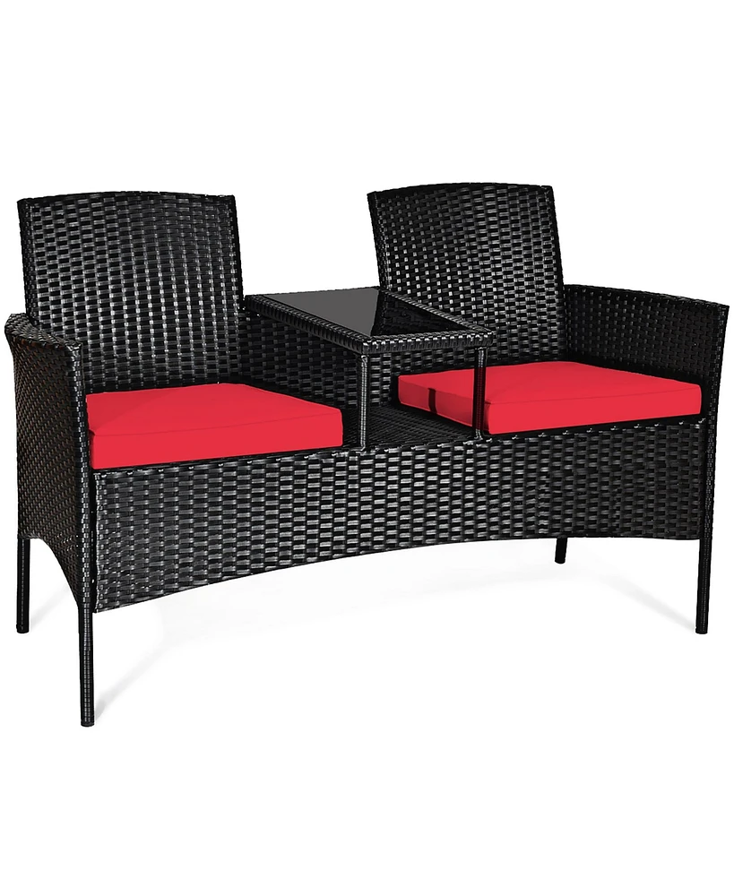 Costway Patio Rattan Conversation Set Seat Sofa Cushioned Loveseat Chairs