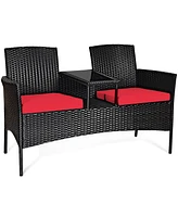 Costway Patio Rattan Conversation Set Seat Sofa Cushioned Loveseat Chairs