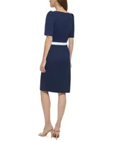 Dkny Women's Contrast Puff-Sleeve Boat-Neck Dress