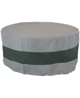 Round 2-Tone Outdoor Fire Pit Cover - Gray/Green Stripe - Heavy Duty 300D Polyester Exterior Circular Winter Cover for Fire Pit