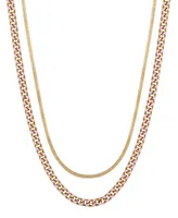 Unwritten 14K Gold Flash-Plated Light Enamel Curb Chain and Herringbone Chain Necklace Set