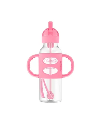 Narrow Sippy Straw Bottle with 100% Silicone Handles, 8oz, Pink