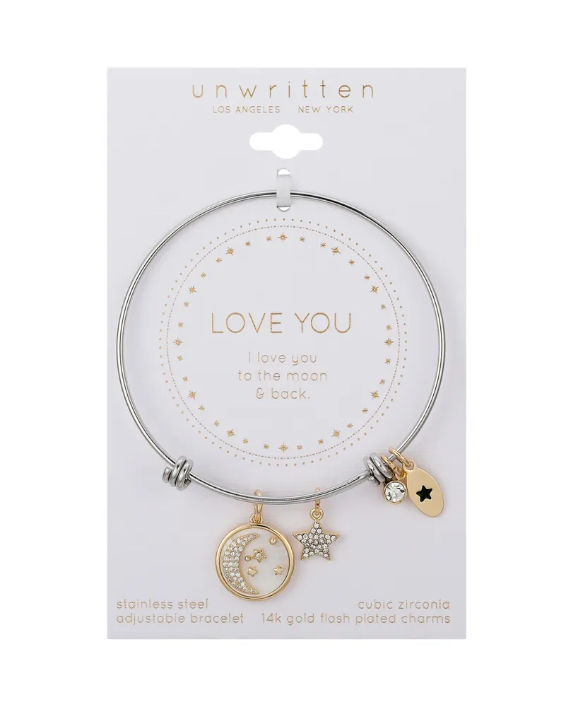 Unwritten Moon and Crystal Star Charm Bangle - Gold-Plated, Two