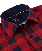 Azaro Uomo Men's Plaid Four-Way Stretch Button Down Slim Fit Shirt