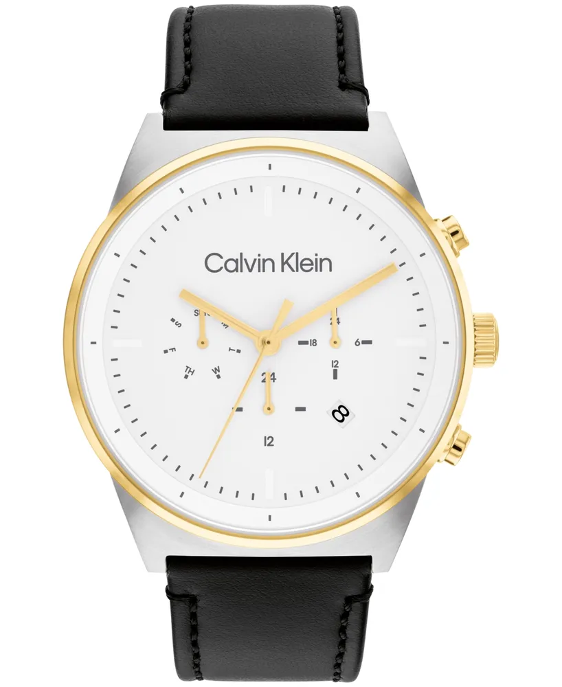 Calvin Klein Men's Black Leather Strap Watch 44mm