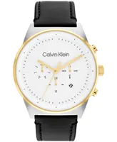 Calvin Klein Men's Black Leather Strap Watch 44mm