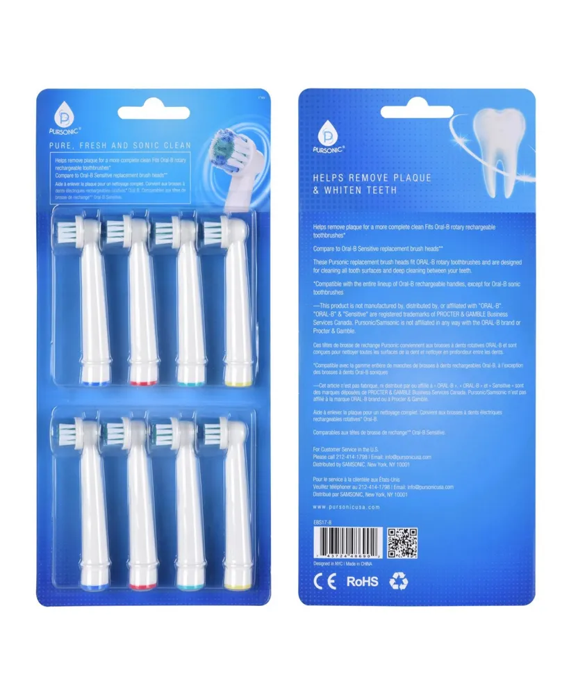 Pursonic 8 Pack Power Sensitive Replacement Brush Heads for Oral-b, 8 Count