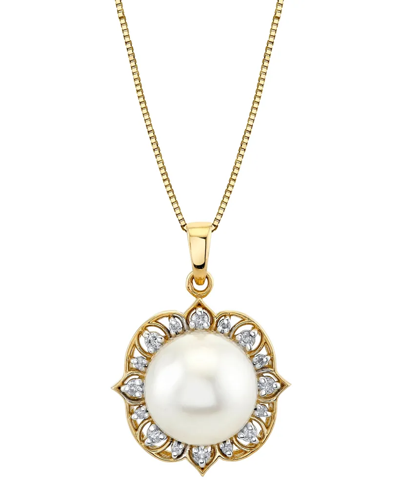 Cultured Freshwater Pearl (11mm) & Diamond (1/6 ct. t.w.) 18" Pendant Necklace in 10k Gold