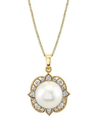 Cultured Freshwater Pearl (11mm) & Diamond (1/6 ct. t.w.) 18" Pendant Necklace in 10k Gold