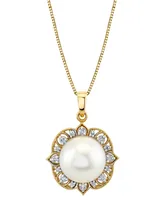 Cultured Freshwater Pearl (11mm) & Diamond (1/6 ct. t.w.) 18" Pendant Necklace in 10k Gold