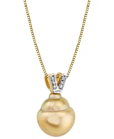 Baroque Cultured Golden South Sea Pearl (11mm) & Diamond Accent 18" Pendant Necklace in 14k Gold