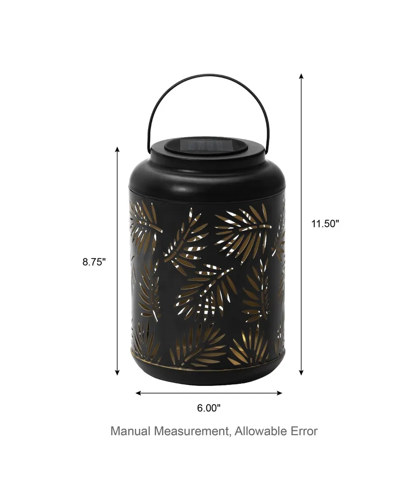 Glitzhome 8.75" H Metal Cutout Leaf Solar Powered Outdoor Hanging Lantern with Led Light